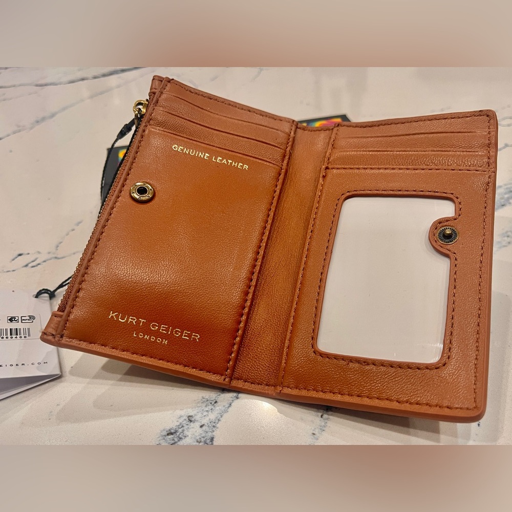 Kurt Geiger Lambskin Leather Bifold Wallet “Kensington”Tan W/RFID NWT & Gift Box - Picture 7 of 16